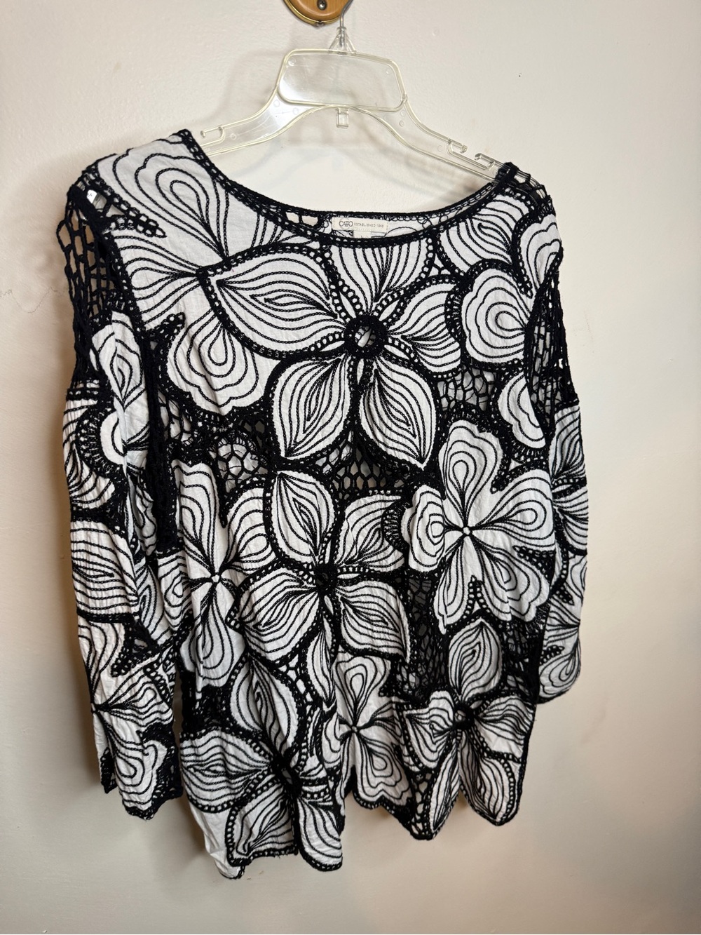 Cato Black and White Crochet Floral Long Sleeve Top